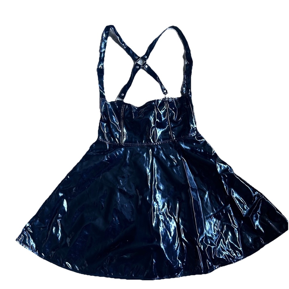 Social Collision Hot Topic Punk Grunge Med Patent Faux Leather Suspender Skirt‎
